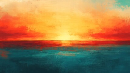 Obraz premium Vibrant sunset paints tranquil ocean teal and orange hues. AI Generated