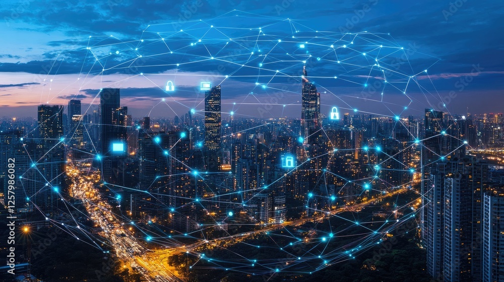 Poster ai-enhanced network security concept with real-time cyber protection.