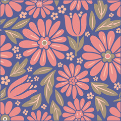 Obraz premium Seamless pattern with flowers, Vector Illustration botanical elements, Wildflowers pattern.