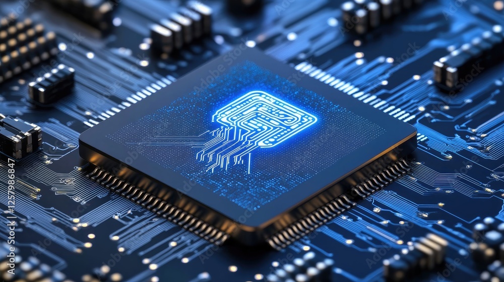 Poster artificial intelligence-driven data processing with futuristic graphics.