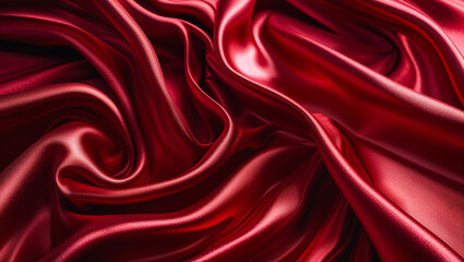 Obraz premium Luxurious red silk fabric background with elegant folds and smooth texture creating a sophisticated soft aesthetic perfect for branding wallpapers and digital design projects