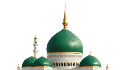 Islamic Mosque with Green Dome and Minaret – Transparent PNG, High-Quality Islamic Architecture