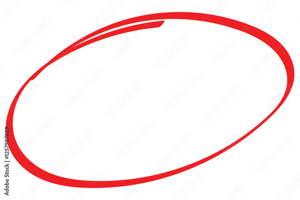 Fototapete red circle line hand drawn set. highlight mark hand drawing circle isolated on white background. han