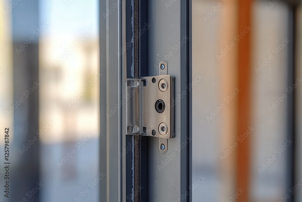 Poster a door lock being fitted into a sturdy frame, emphasizing security and functionality with profession