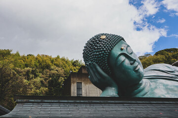 Close up of the Bronze Reclining Buddha at Nanzoin Temple in Japan