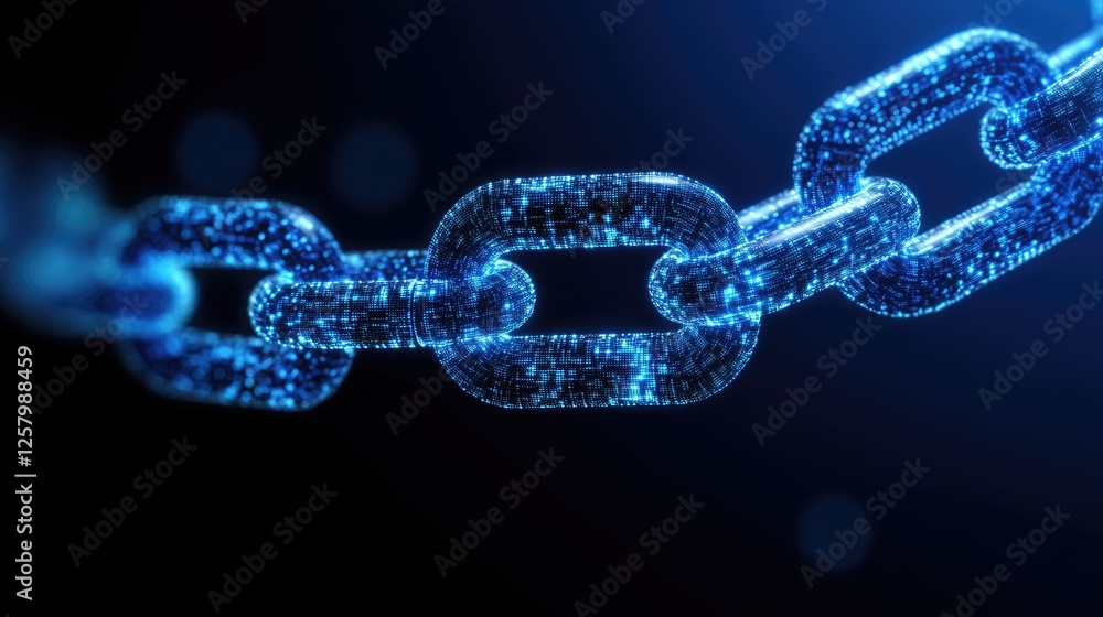 Poster blockchain and data security concept with futuristic digital charts.
