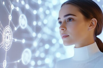 Woman Enmeshed In Glowing Technologic Patterns