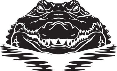 Large alligator head in water vector Silhouette isolated with white background.