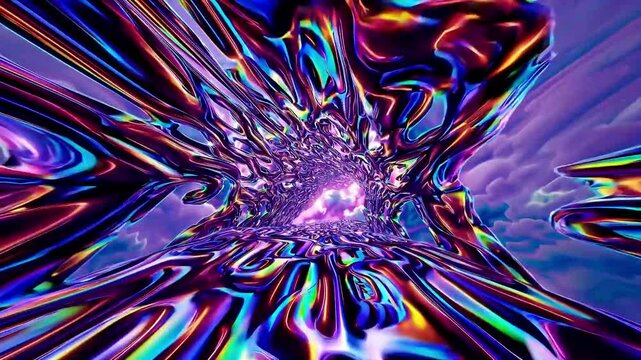 Surreal path winds through a psychedelic landscape, iridescent neon hues. Abstract patterns pulse and shift, creating a mesmerizing, otherworldly journey. Dreamlike, futuristic, sci-fi visual.
