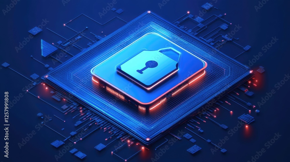 Poster cyber defense technology with abstract hacking prevention visuals.