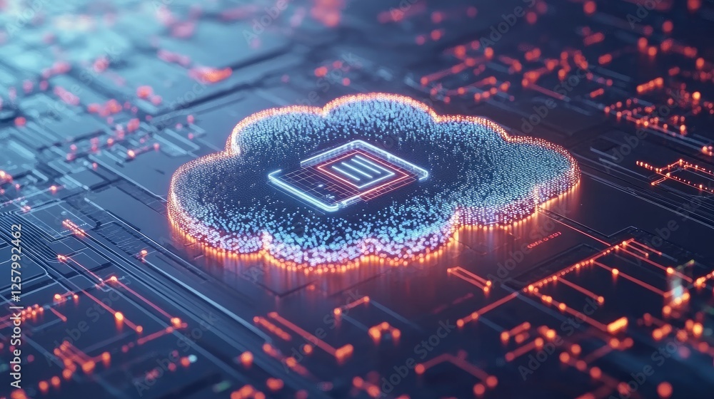 Poster digital lock with secure cloud computing interface on a futuristic background.