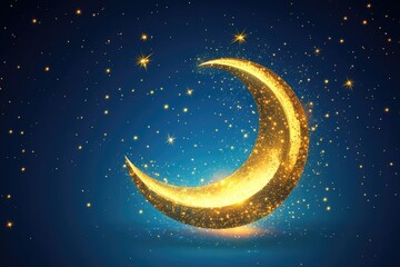 Naklejka premium Night scene with crescent moon and sparkling stars