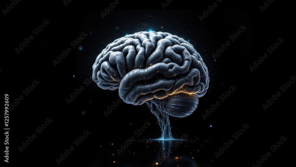 Poster an artistic rendering of an ai-themed human brain with futuristic elements.