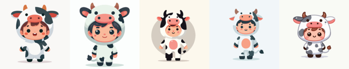 vector of little boy wearing cute cow costume