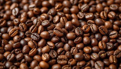 Obraz premium Close-up of roasted coffee beans. A close-up view of many roasted coffee beans. suitable for wallpaper or background coffee