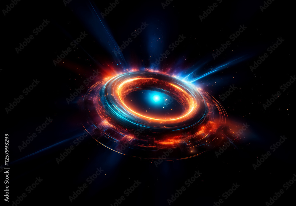 Aufkleber abstract glowing circular object with vibrant orange and blue hues against a dark backdrop. radiant 