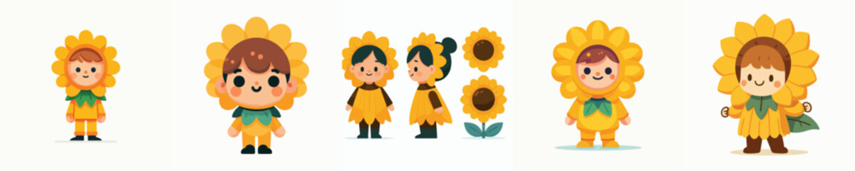 vector of little boy wearing sunflower costume