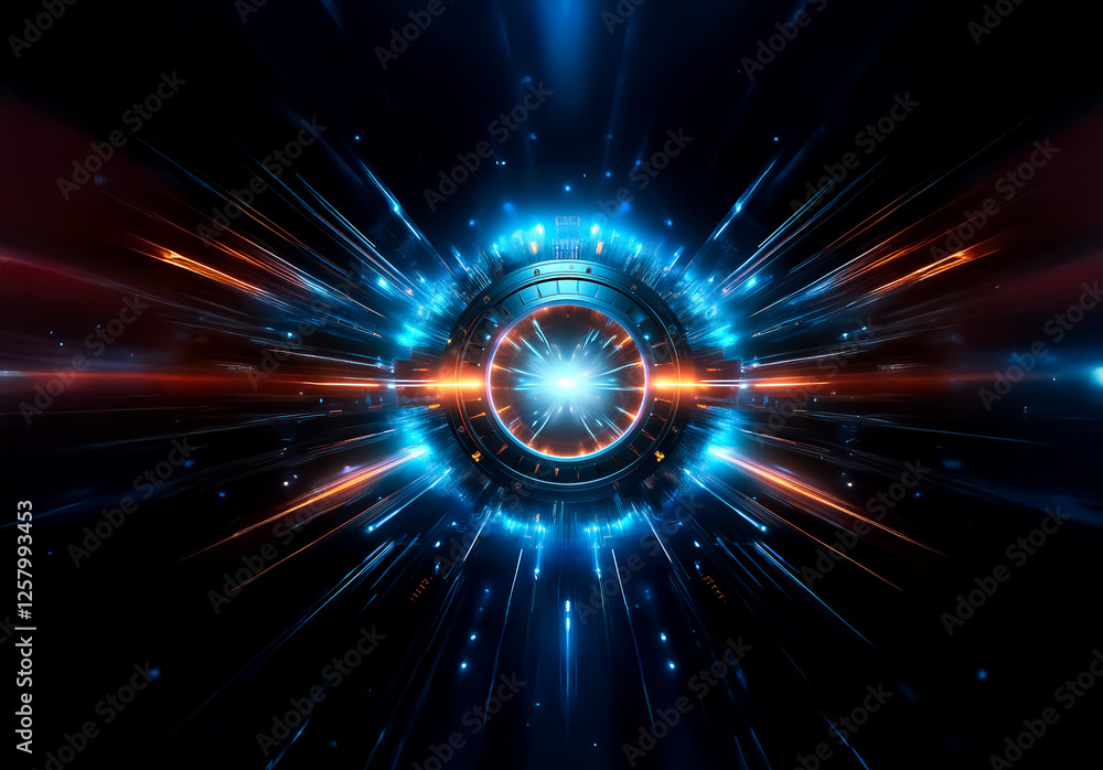 Aufkleber abstract futuristic design featuring a bright central light surrounded by concentric circles and rad