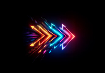 Vibrant neon arrow streaks across a dark background, illuminating the path forward with dynamic motion and a spectrum of glowing colors.