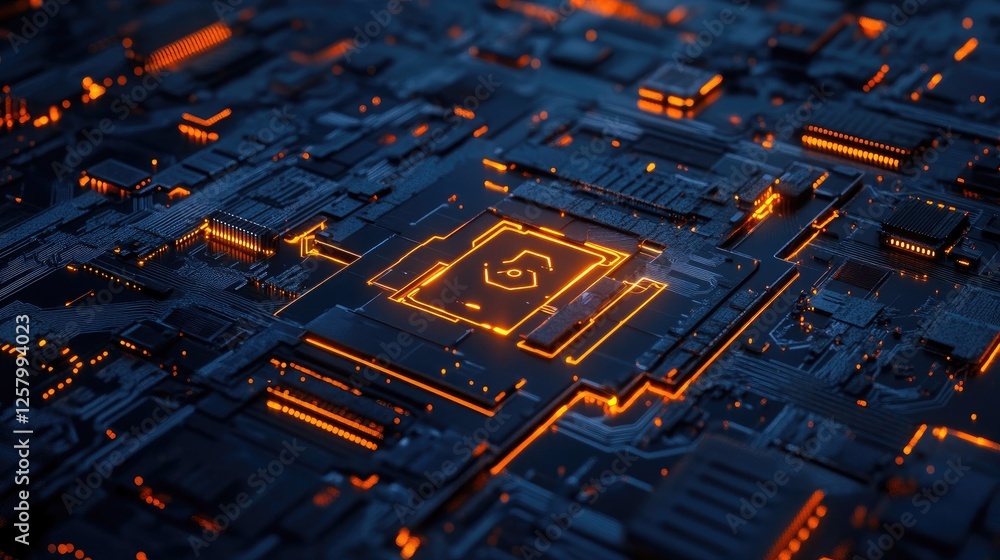 Poster glowing lock and circuit board pattern representing digital data protection.