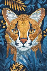 Obraz premium A stylized illustration of a fox's face surrounded by vibrant foliage.