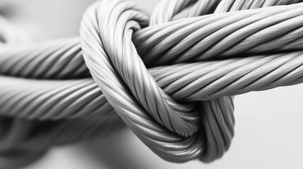 Close view of coiled steel wire cable showcasing the intricate texture and design of the material in a commercial setting