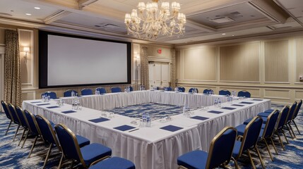 Large meeting space with an overhead projector and clean whiteboard with diagrams.