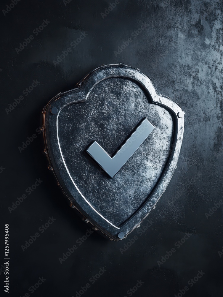 Aufkleber 3d render of a cloud security shield with a checkmark icon on a dark background,