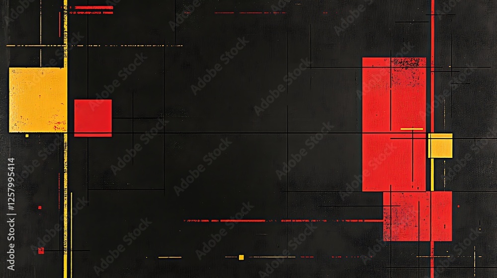 Poster abstract composition with geometric shapes in contrasting colors and dark background texture art