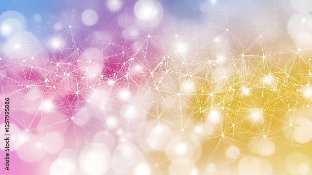 Poster abstract network connection with bokeh lights in a vibrant gradient background design concept