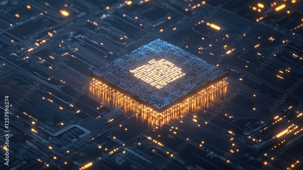 Poster neural network processing futuristic ai circuits in a high-tech environment.