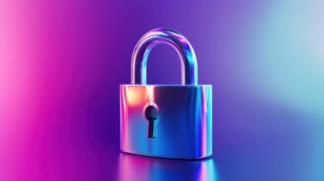 A vibrant 3D illustration of a padlock on a colorful gradient background, symbolizing security and privacy.