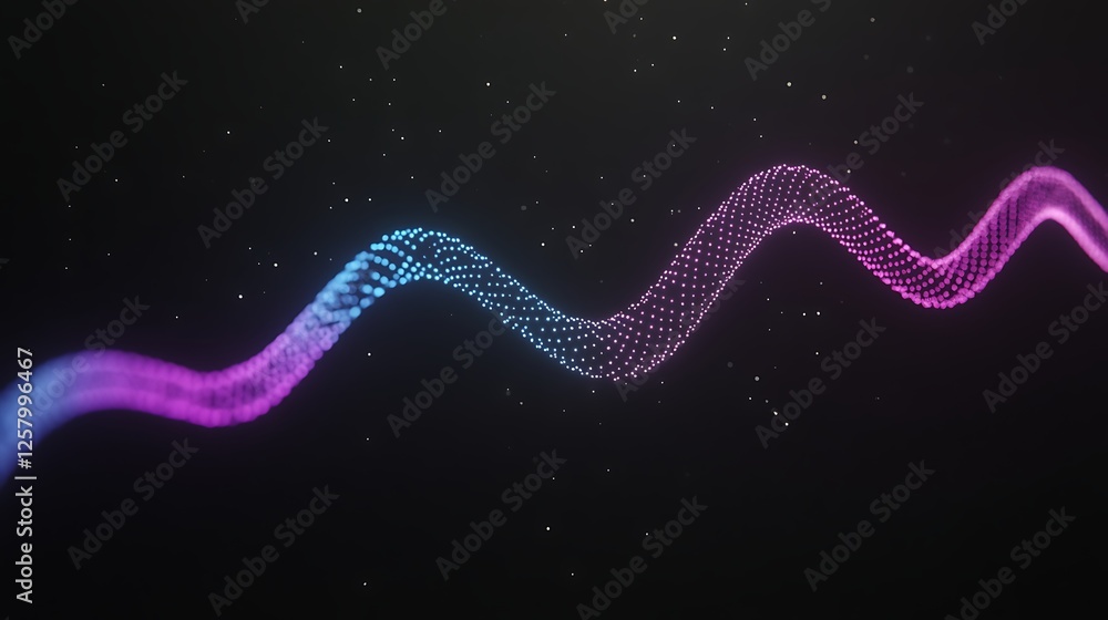 Poster abstract wavy glowing particles in cosmic space backdrop for futuristic tech design theme