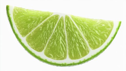 A fresh slice of lime with a vibrant green color, often used to add flavor and color to beverages and dishes.