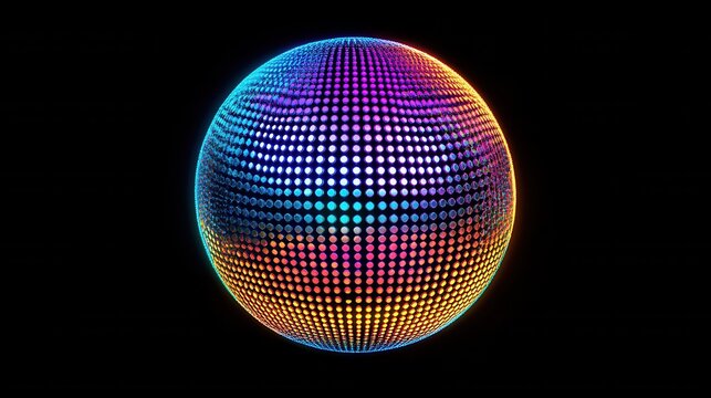 Creative 3d rendering sphere made of neon dots. Global network connection. Globe Grid. Worldwide communication. Futuristic earth globe. Science, technology and illustration on dark backdrop