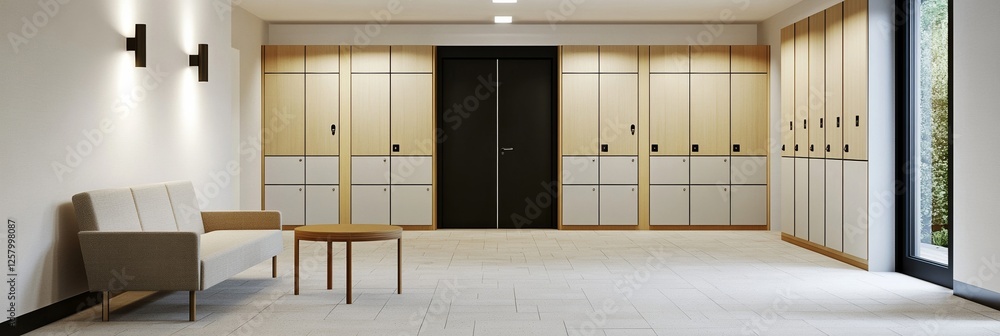 Aufkleber elegant private bank room with rows of locked deposit boxes a table for clients and a secure atmosph