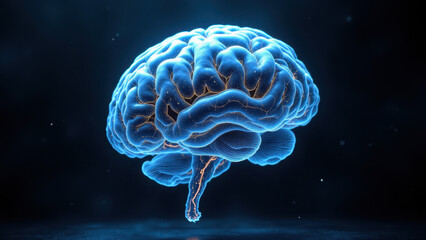 3D rendered image of a human brain with AI implications.