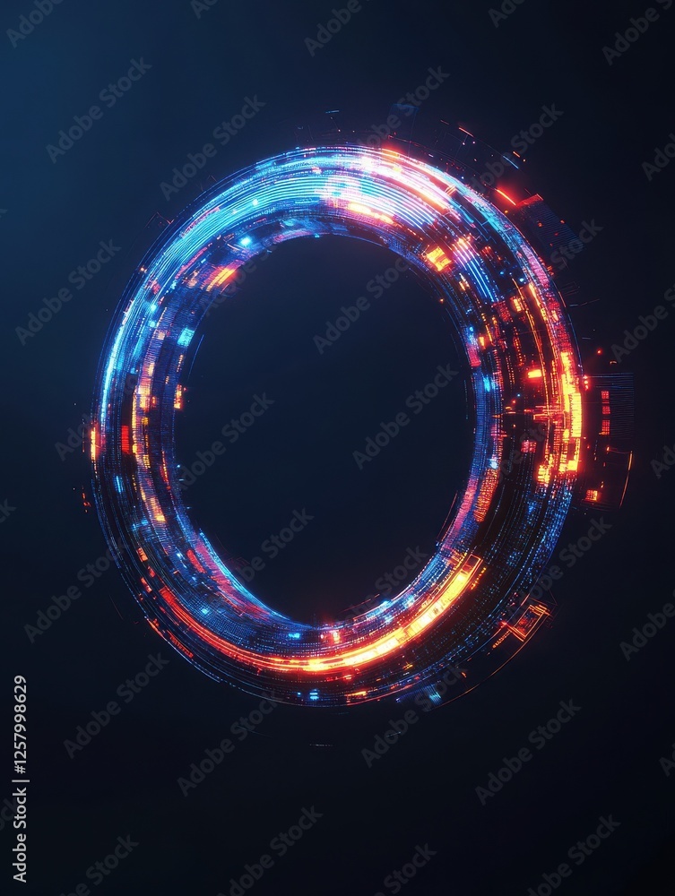 Poster abstract glowing digital circle on dark background. technology and communication concept. 3d renderi