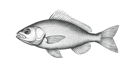Fototapeta premium Fish sketch dorado gilt-head bream. Vintage retro print, black white gilt-head bream fish sketch ink pencil style drawing, linear drawing, engrave old school. Sketch artwork dorado fish. Illustration