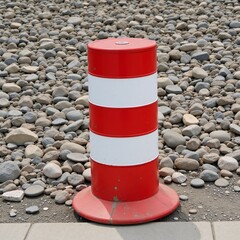 A red-and-white-striped barrier with rocks marks a construction site or event area