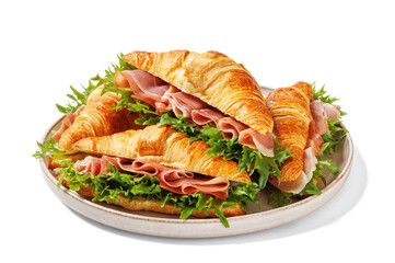 croissant sandwiches with ham and lettuce on plate