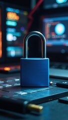 Blue padlock represents digital safety and secure online information