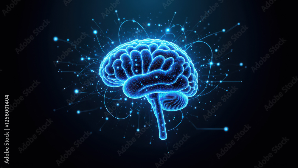 Poster an artistic representation of a human brain with technology-inspired elements such as neural connect