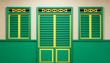 3d illustration backdrop betawi jakarta traditional decoration door and windows for banner printing.