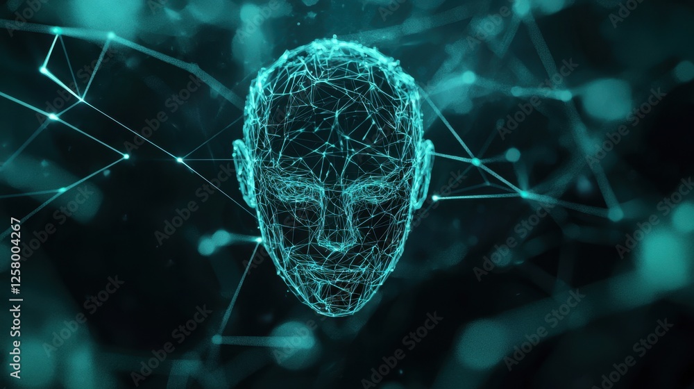 Poster futuristic digital face representation in abstract network design