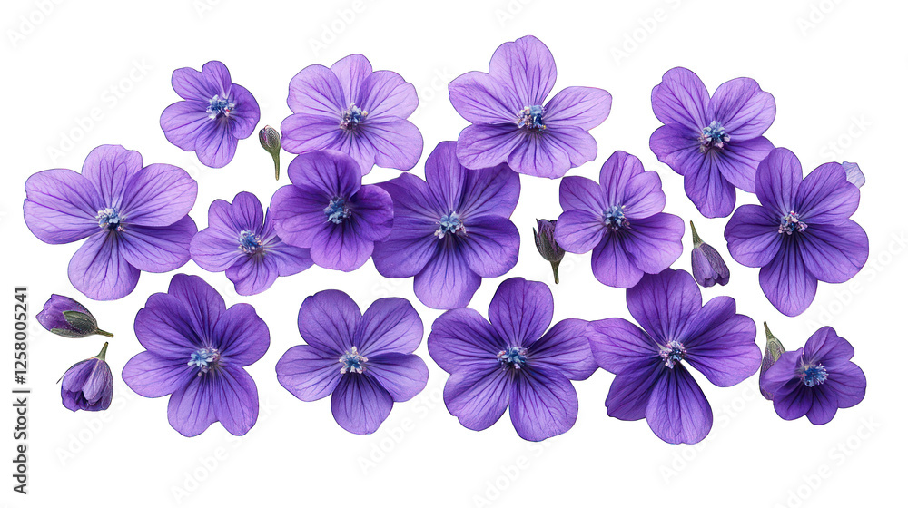 Poster purple flowers top view isolated on white background