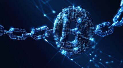 Blockchain technology network futuristic hud background with chain of blocks polygon peer to peer network. Global cryptocurrency blockchain fintech business banner concept.