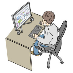パソコンで作業をしている男性　イラスト
