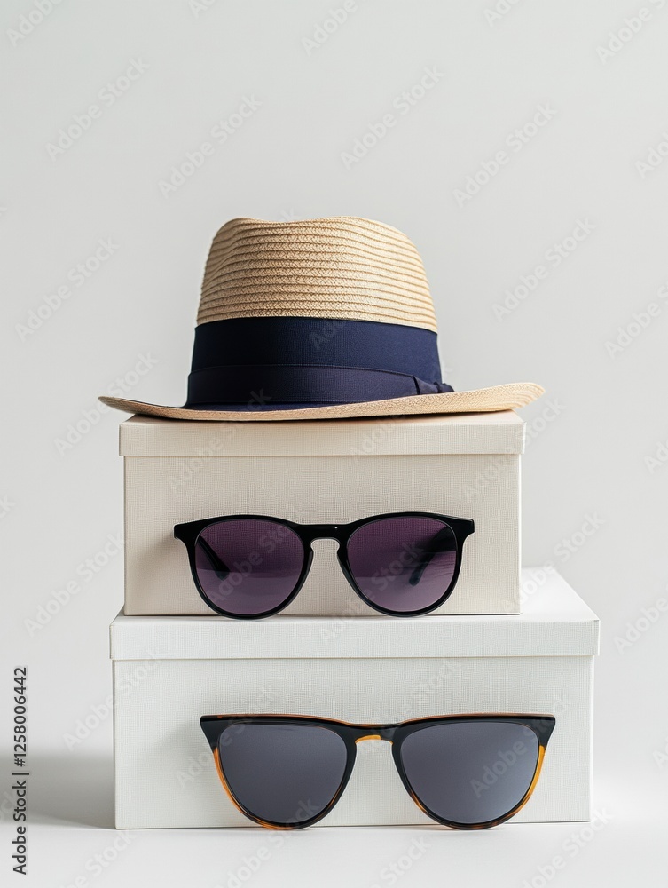 Poster stylish accessories showcased in minimalist boxes with room for inspiring text and ideas. generative