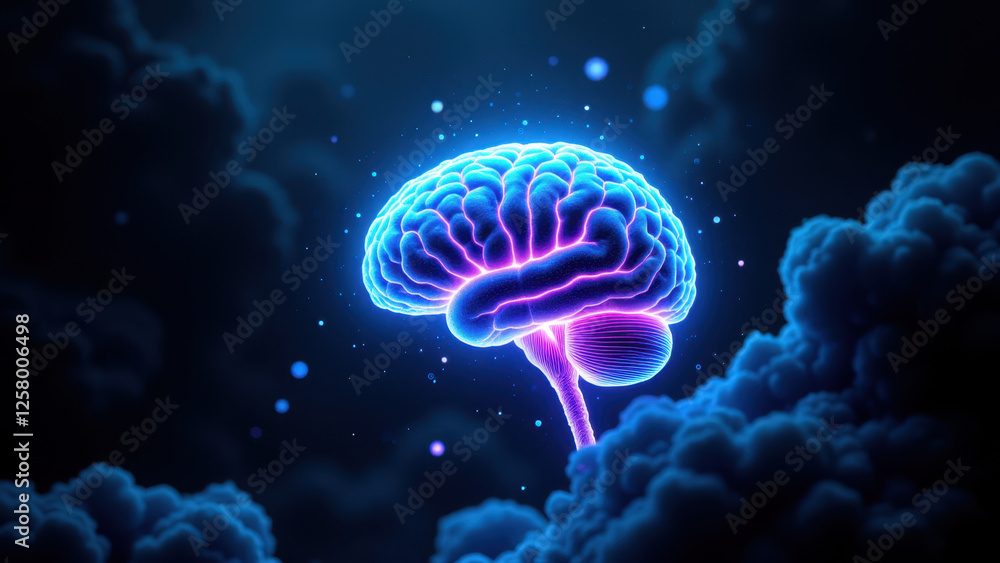 Aufkleber futuristic ai brain with clouds, symbolizing artificial intelligence and its potential for thought o